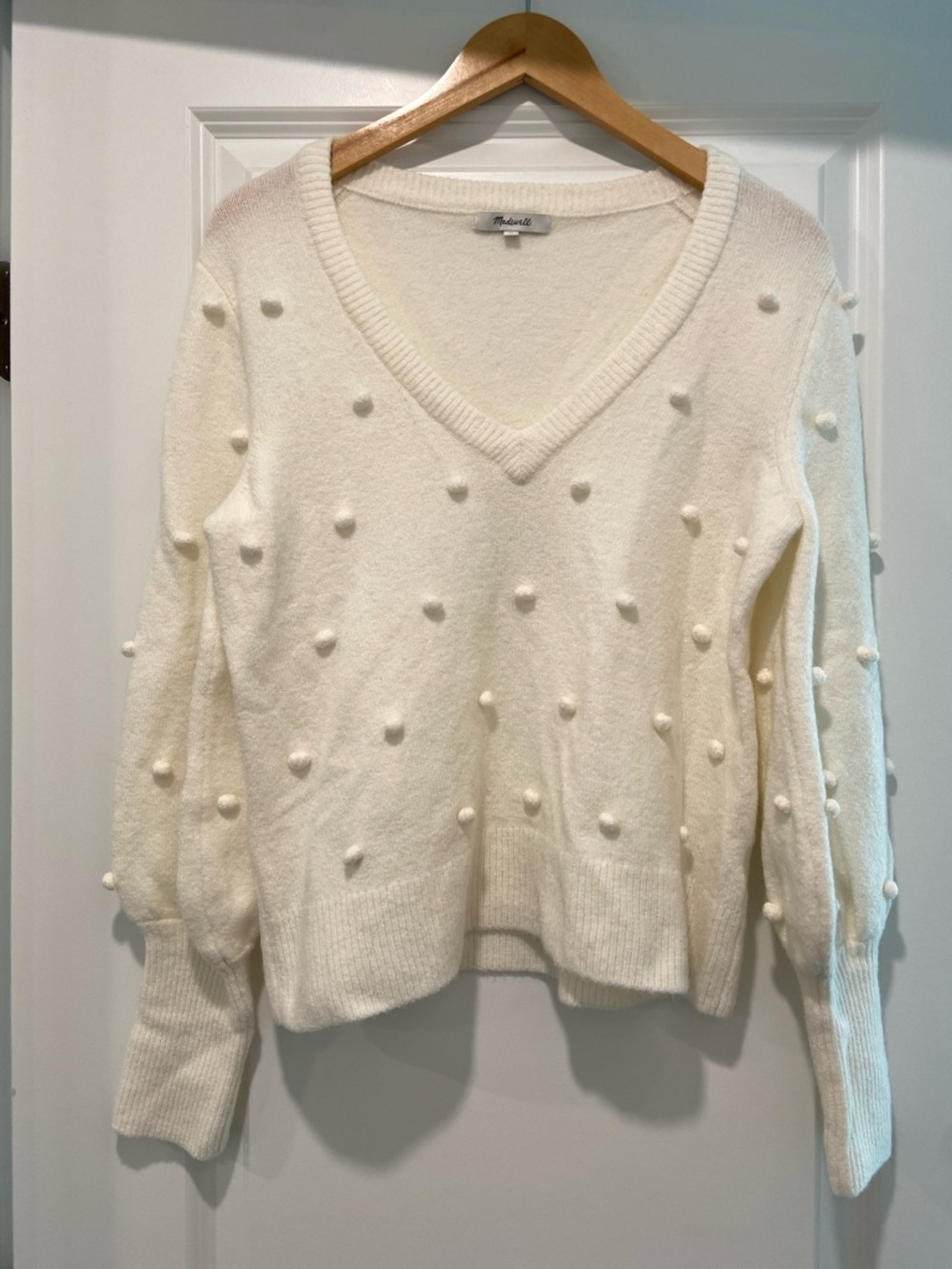 Madewell Cream Pom-Pom V-Neck Sweater
